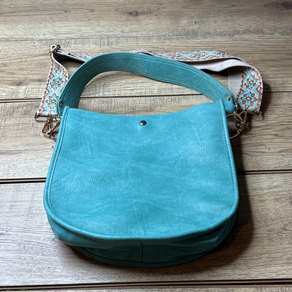 Women’s AHDORNED Vegan Leather Double Entry U-Shaped Messenger Bag with Pouch